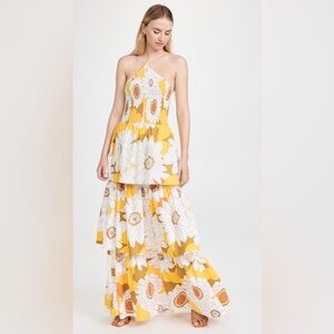 S/W/F One shoulder layered maxi dress in yellow sunflower print